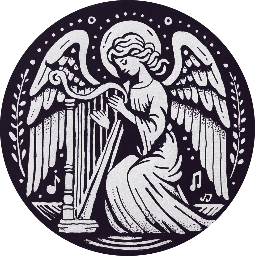 illustration of angel playing a harp