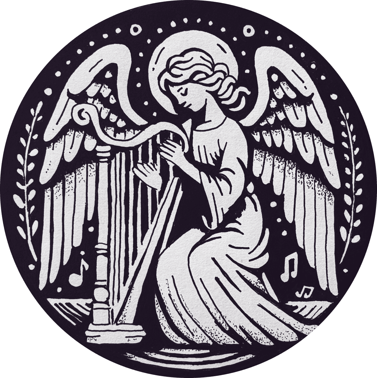 illustration of angel playing a harp